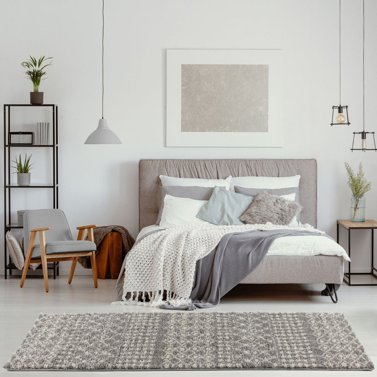 Moroccan Shaggy Rug, Grey 1010