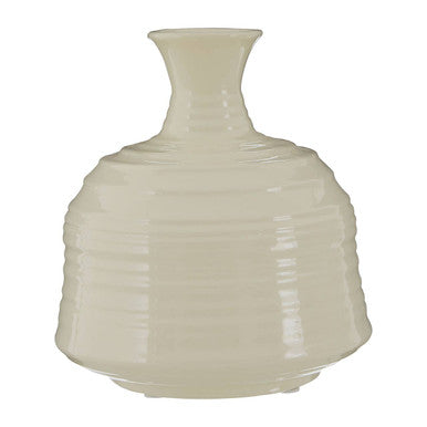 Small Cream Ribbed Ceramic Vase