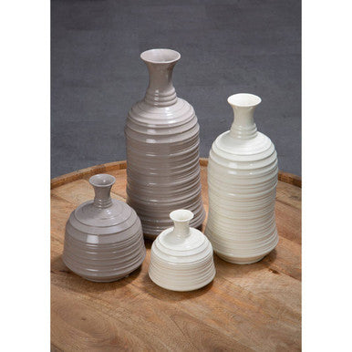 Small Cream Ribbed Ceramic Vase