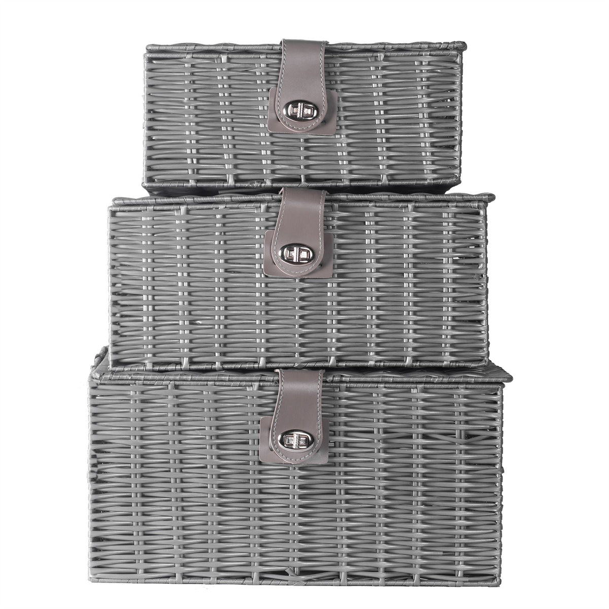 Resin Woven Storage Baskets, Set of 3, Grey