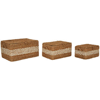 Rectangular Seagrass Storage Baskets with Lids, Set of 3