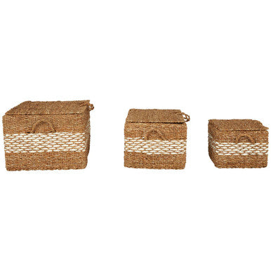 Rectangular Seagrass Storage Baskets with Lids, Set of 3
