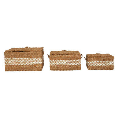 Rectangular Seagrass Storage Baskets with Lids, Set of 3