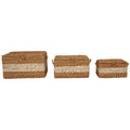 Rectangular Seagrass Storage Baskets with Lids, Set of 3