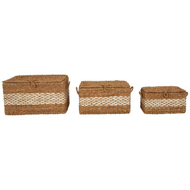 Rectangular Seagrass Storage Baskets with Lids, Set of 3