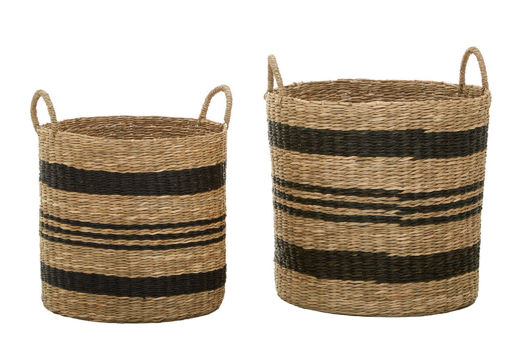 Arles Black and Natural Seagrass Storage Baskets, Set of 2