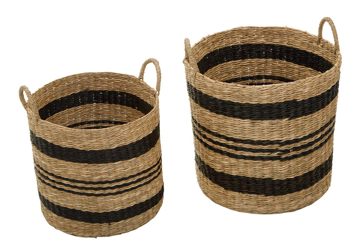 Arles Black and Natural Seagrass Storage Baskets, Set of 2
