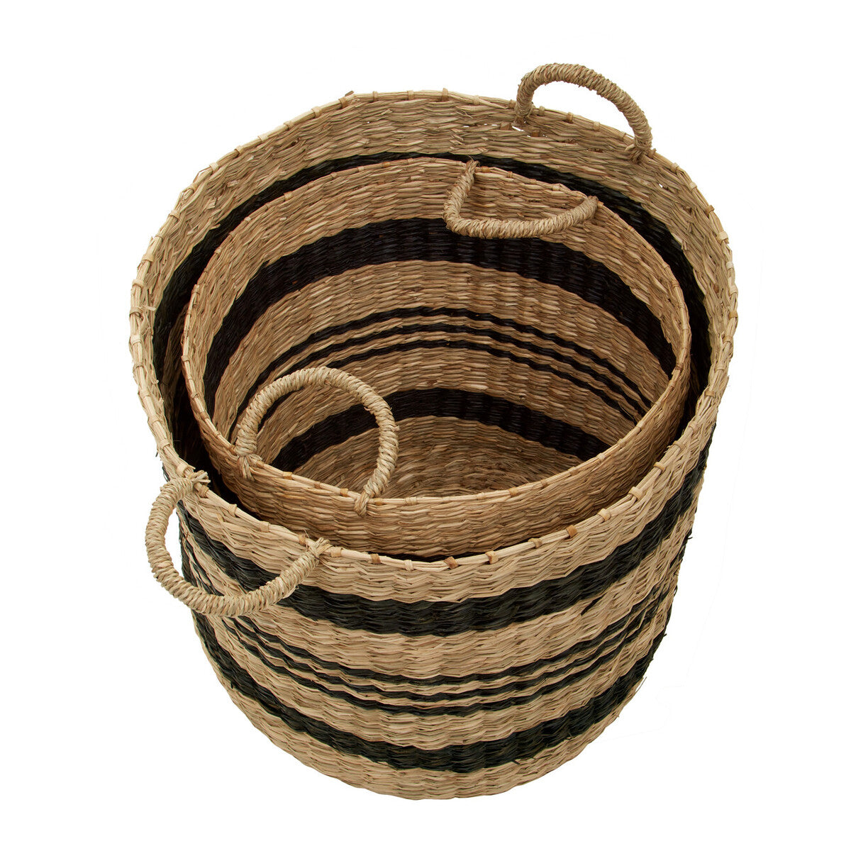 Arles Black and Natural Seagrass Storage Baskets, Set of 2