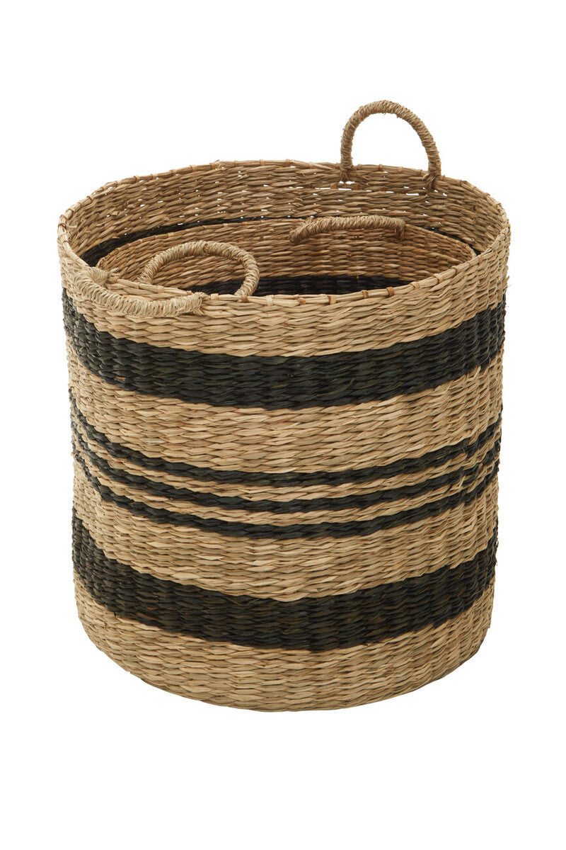 Arles Black and Natural Seagrass Storage Baskets, Set of 2