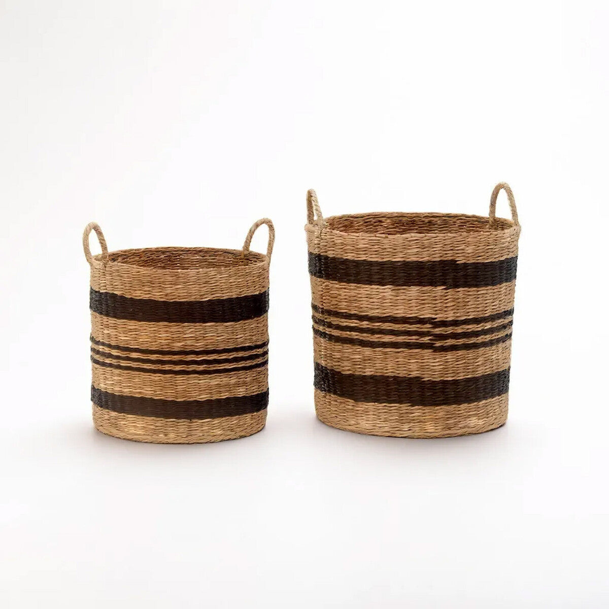 Arles Black and Natural Seagrass Storage Baskets, Set of 2