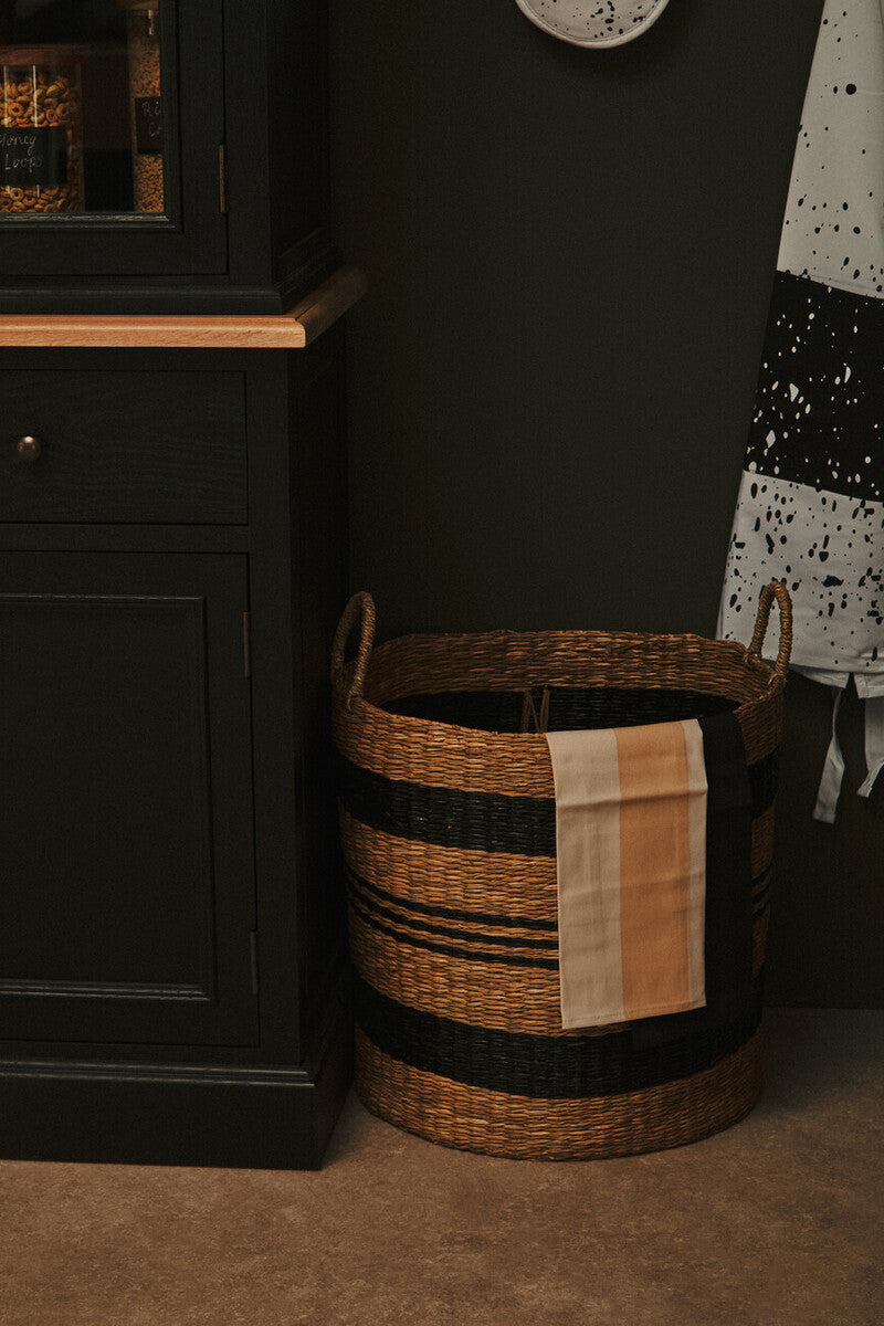 Arles Black and Natural Seagrass Storage Baskets, Set of 2