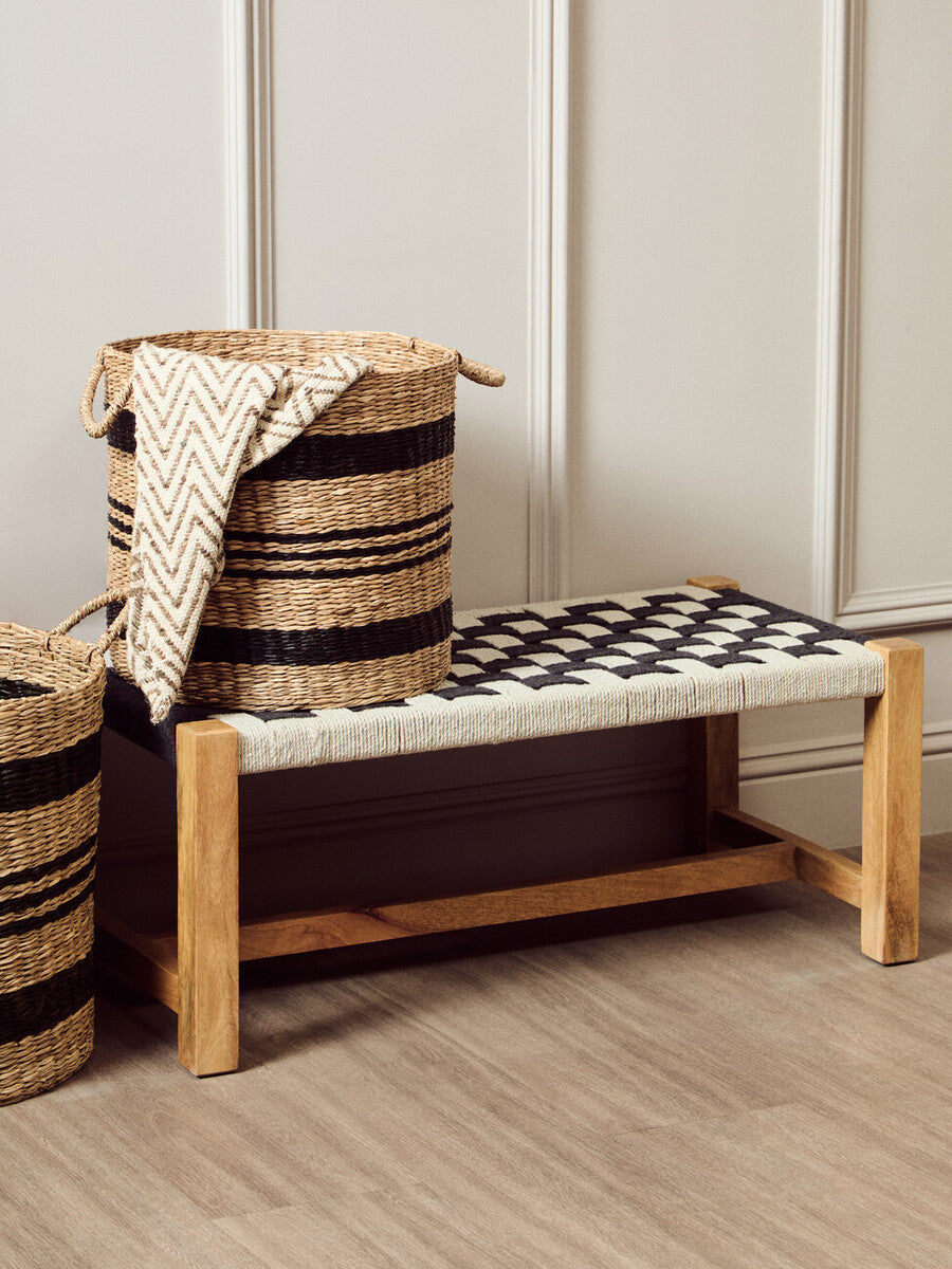 Arles Black and Natural Seagrass Storage Baskets, Set of 2