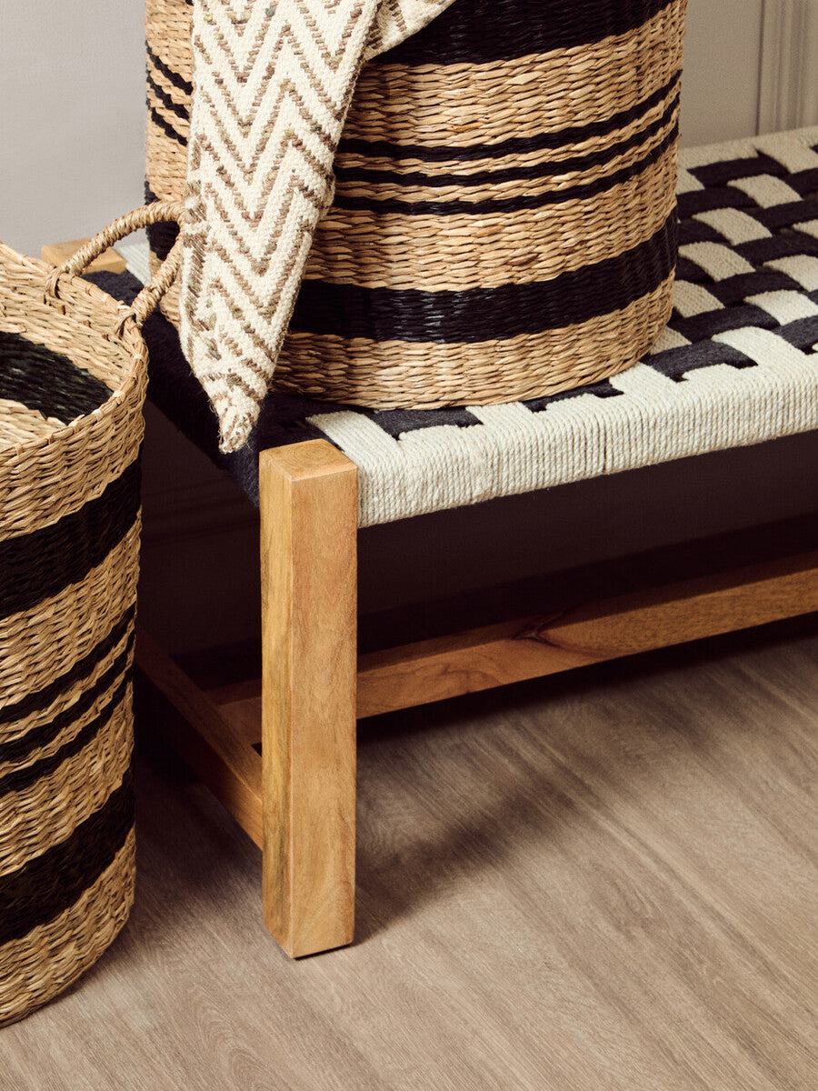 Arles Black and Natural Seagrass Storage Baskets, Set of 2