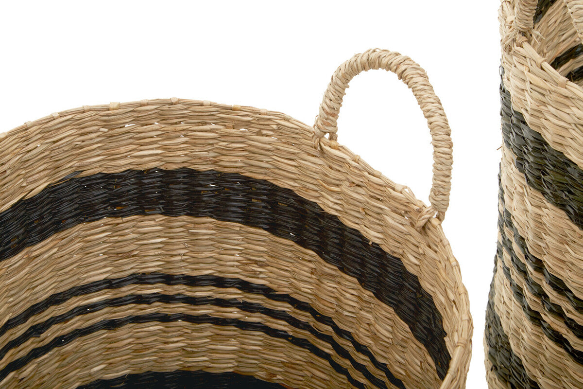 Arles Black and Natural Seagrass Storage Baskets, Set of 2