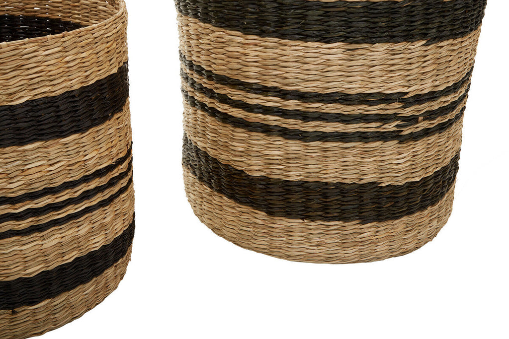 Arles Black and Natural Seagrass Storage Baskets, Set of 2