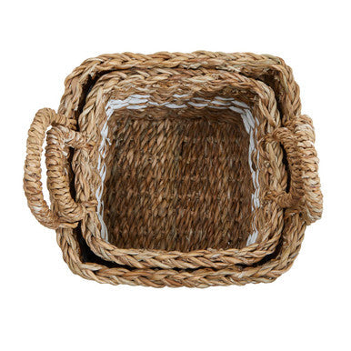 Square Seagrass Storage Baskets, Set of 2