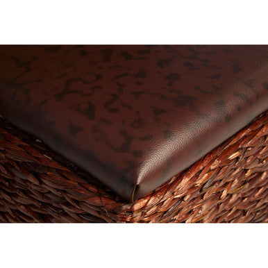 Cattail Rattan and Faux Leather Storage Ottomans, Set of 2