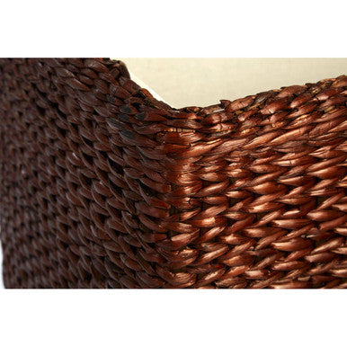 Cattail Rattan and Faux Leather Storage Ottomans, Set of 2