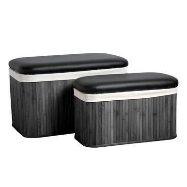Bambi Black Bamboo Storage Ottomans, Set of 2