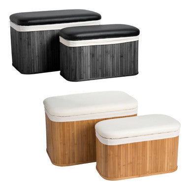 Bambi Black Bamboo Storage Ottomans, Set of 2