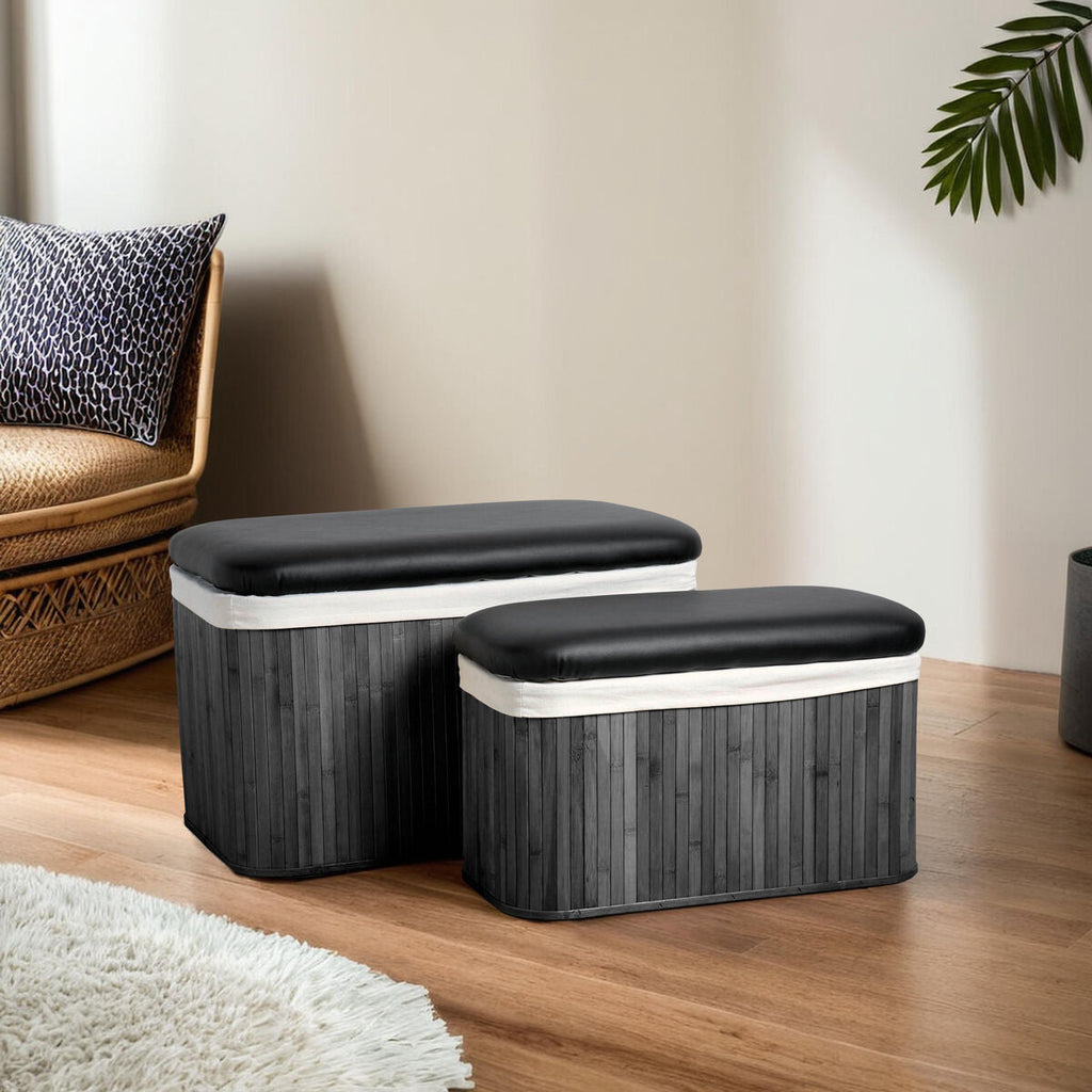 Bambi Black Bamboo Storage Ottomans, Set of 2