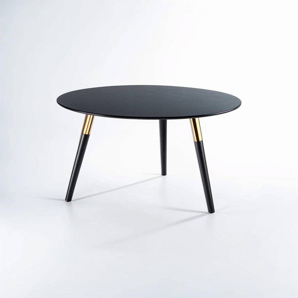 Nostra Black Oak Round Coffee Table, Gold Trim