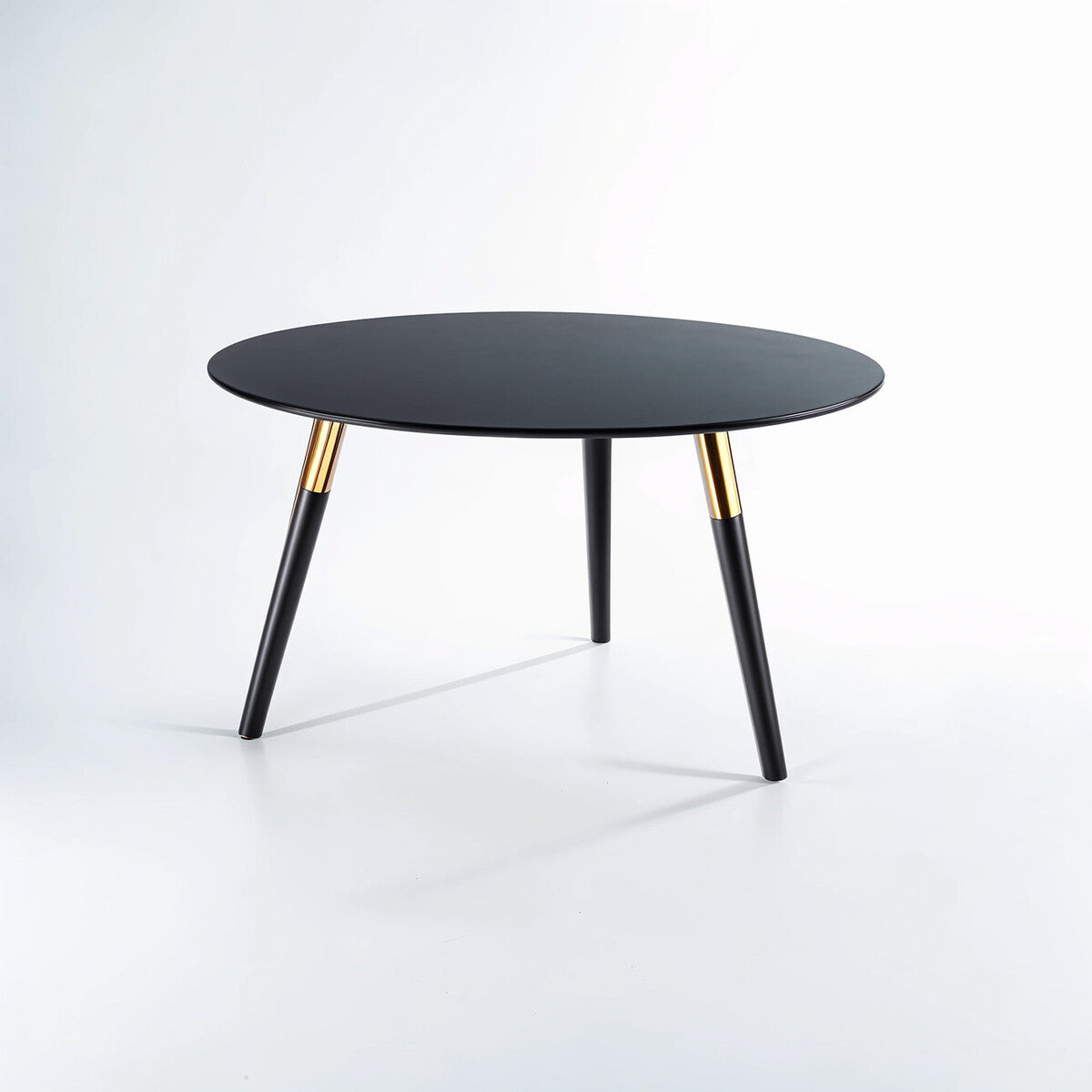 Nostra Black Oak Round Coffee Table, Gold Trim