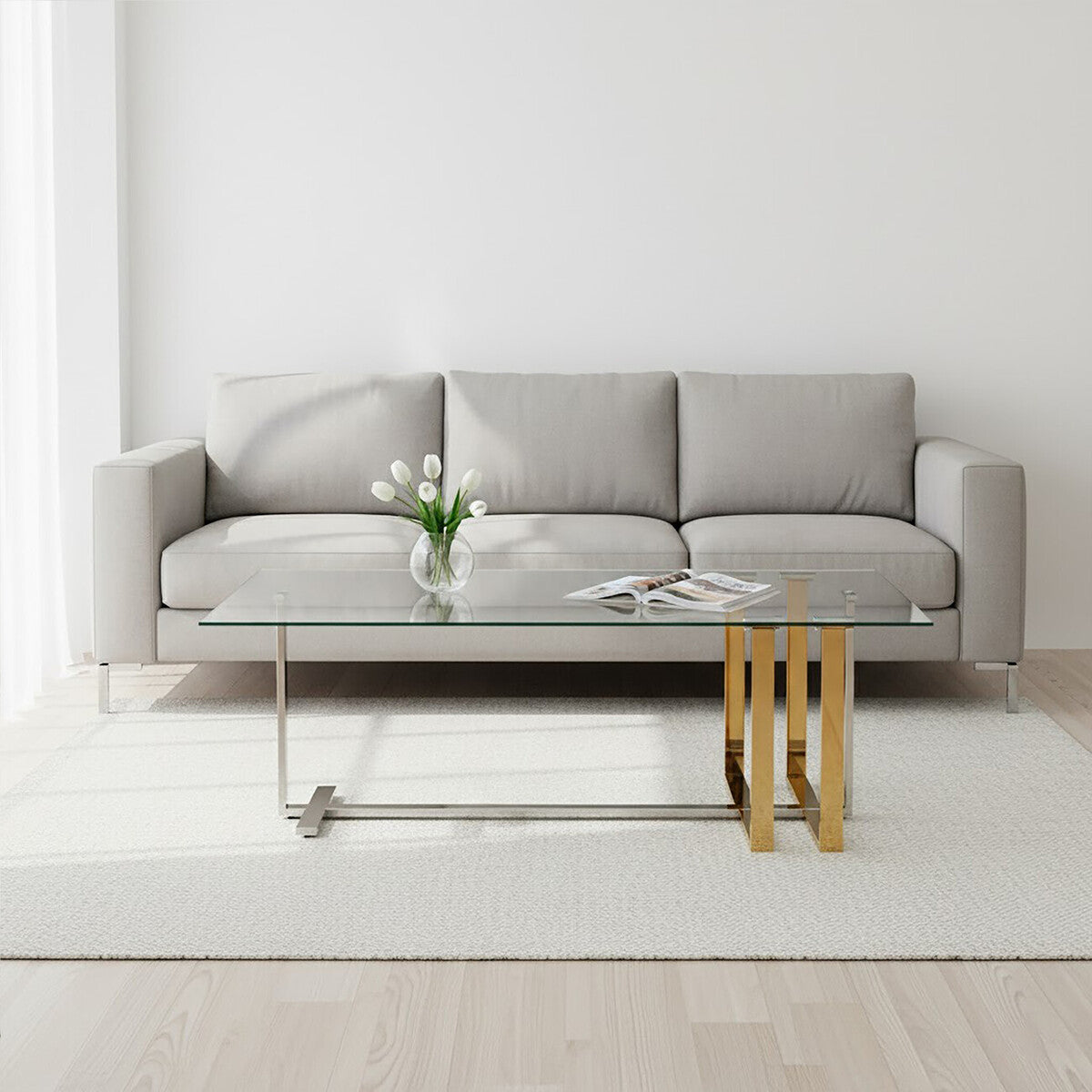 Alvea Clear Glass Coffee Table, Gold and Silver Frame