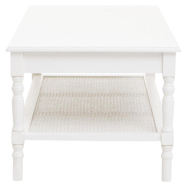 Heritage White Coffee Table with Rattan Shelf