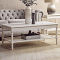 Heritage White Coffee Table with Rattan Shelf