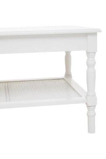 Heritage White Coffee Table with Rattan Shelf