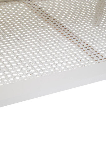 Heritage White Coffee Table with Rattan Shelf