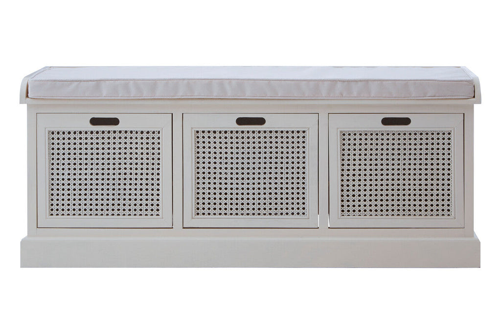 Heritage White Rattan Storage Bench with 3 Drawers