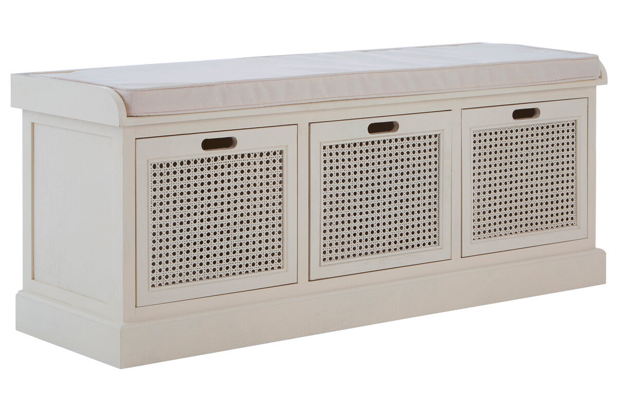 Heritage White Rattan Storage Bench with 3 Drawers