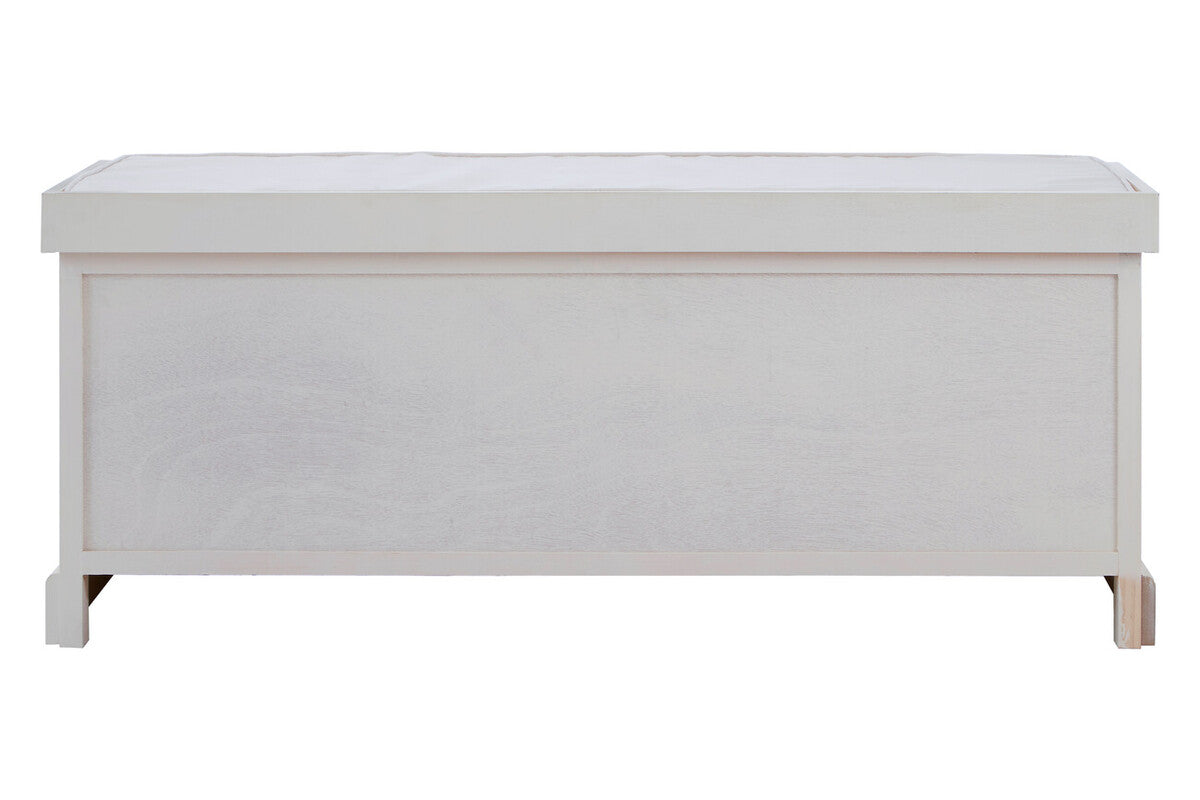 Heritage White Rattan Storage Bench with 3 Drawers