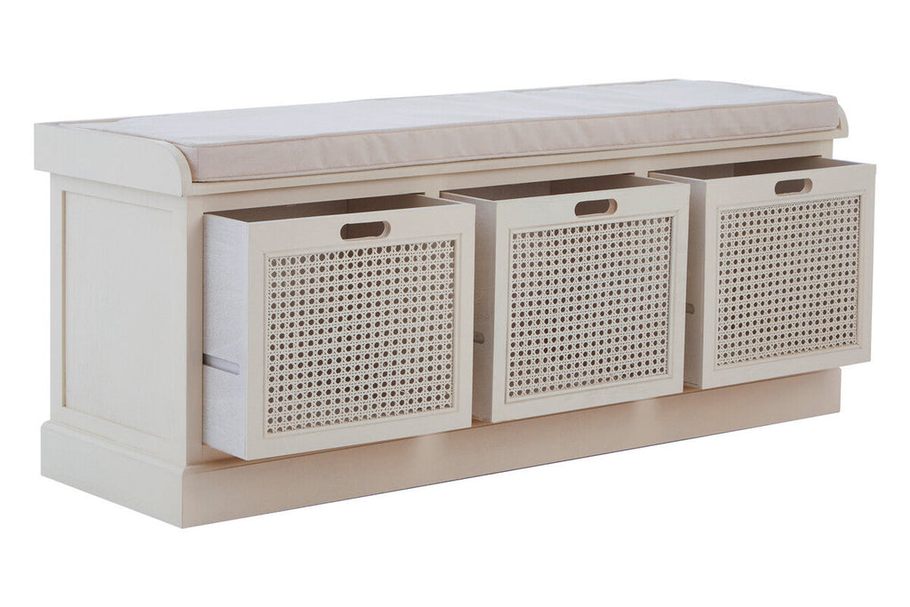 Heritage White Rattan Storage Bench with 3 Drawers