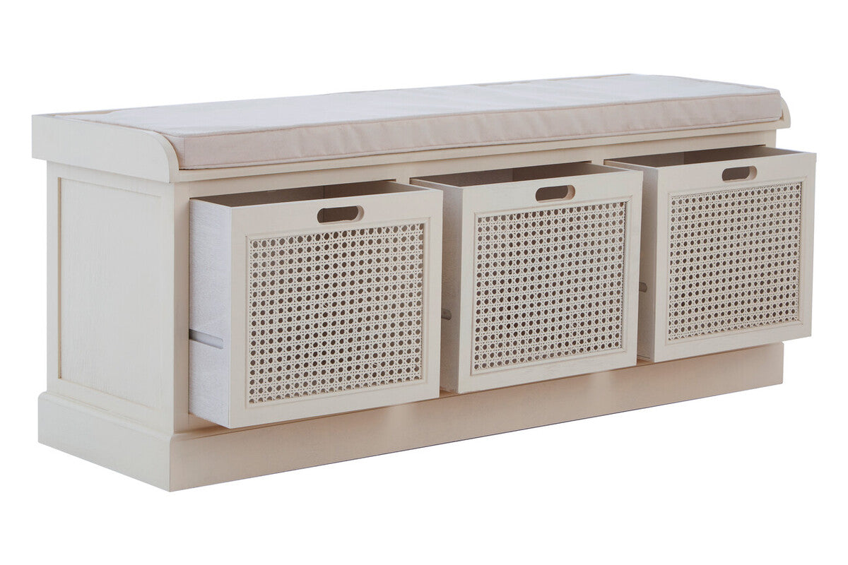 Heritage White Rattan Storage Bench with 3 Drawers