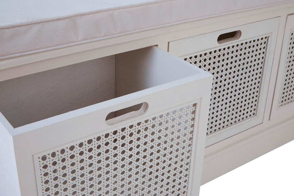 Heritage White Rattan Storage Bench with 3 Drawers