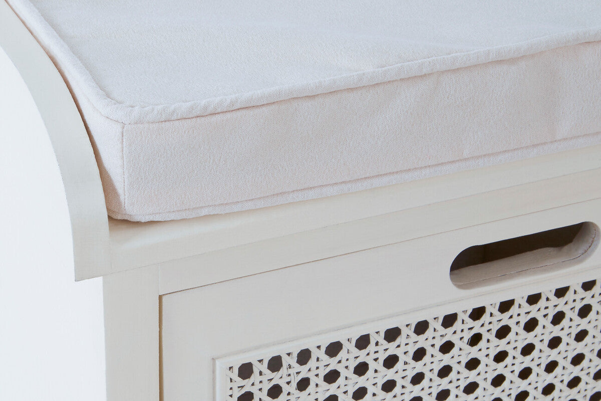 Heritage White Rattan Storage Bench with 3 Drawers