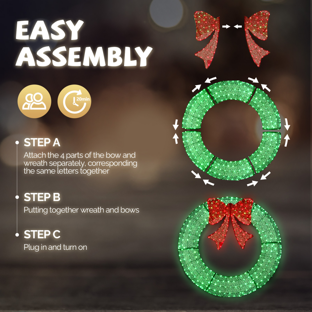 Giant Pre-Lit Outdoor Christmas Wreath, 120cm