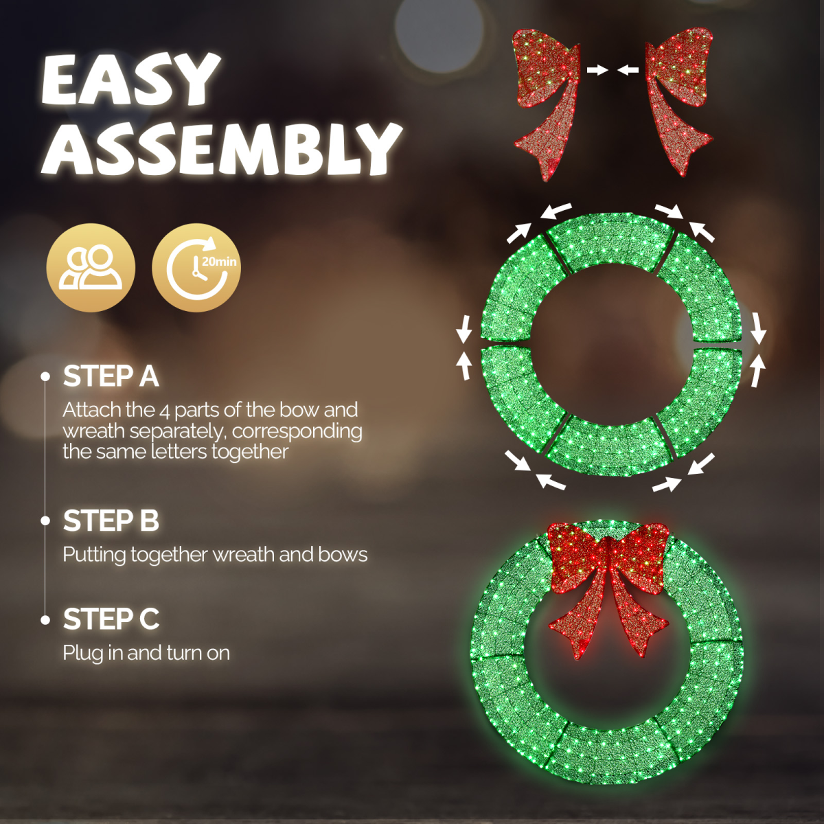Giant Pre-Lit Outdoor Christmas Wreath, 120cm