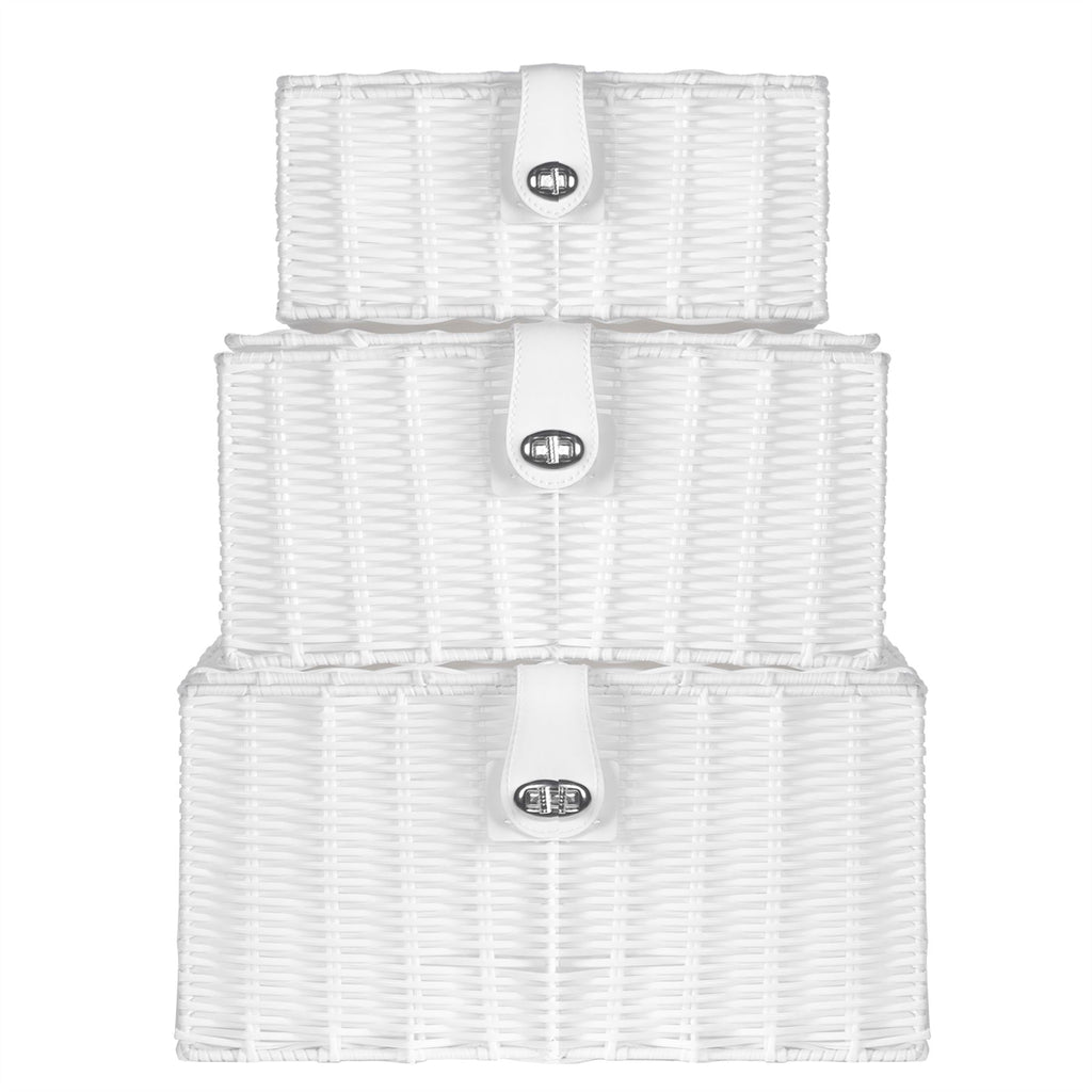 Resin Woven Storage Baskets, Set of 3, White