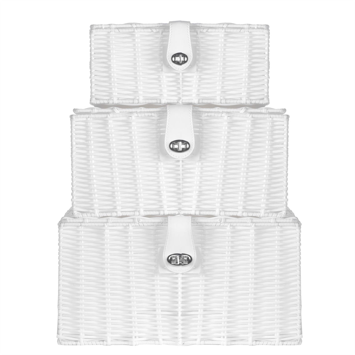 Resin Woven Storage Baskets, Set of 3, White