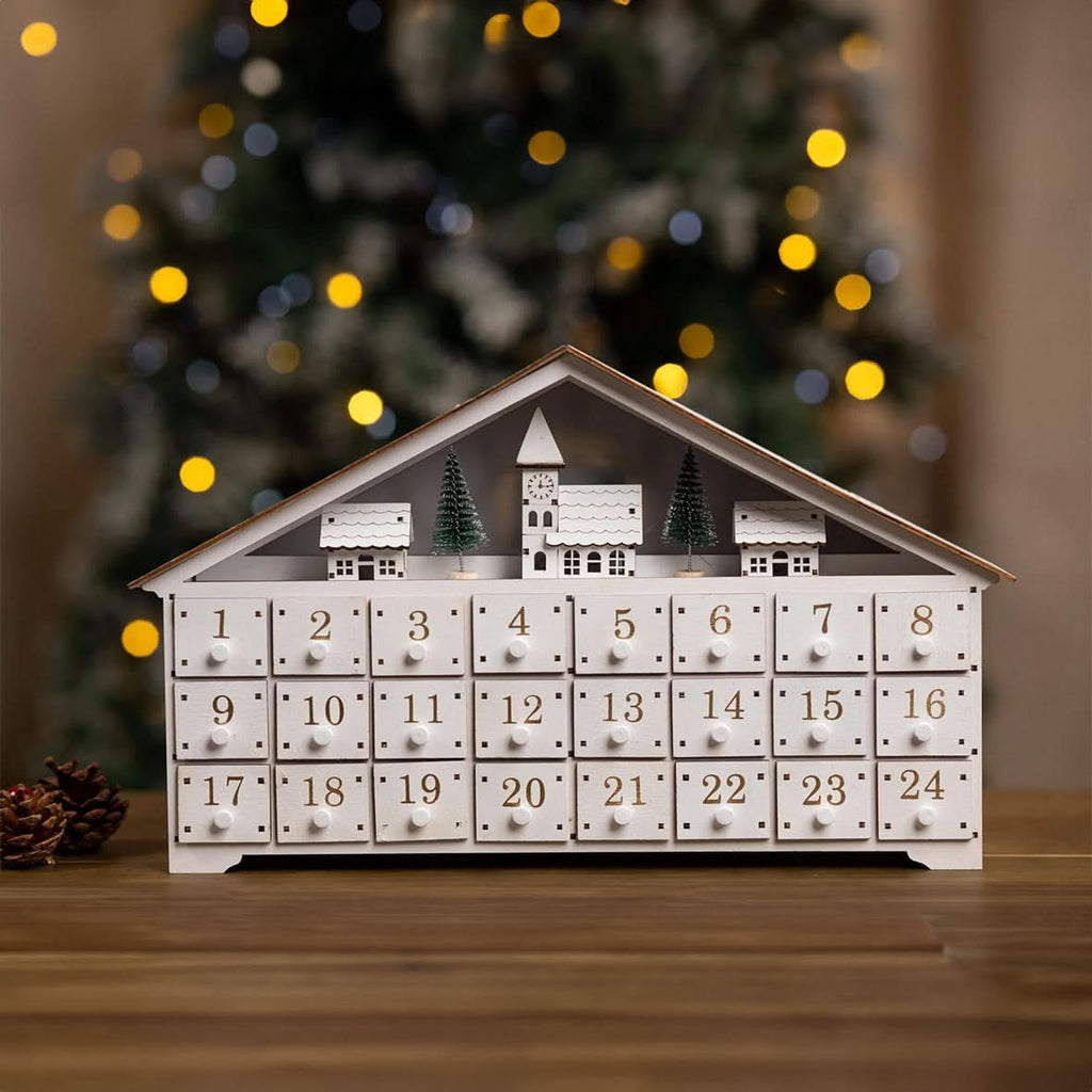 White Wooden Christmas Advent Calendar with Roof