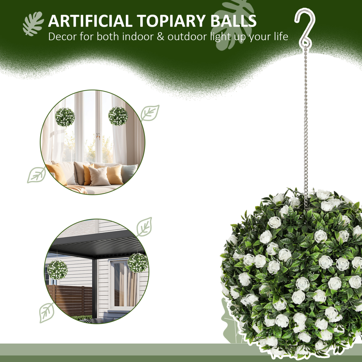 Artificial Topiary Rose Balls, Set of 2