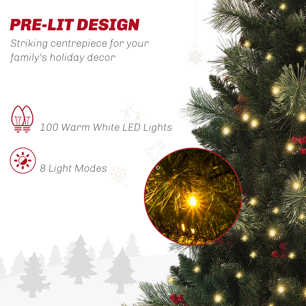 Pre-Lit Christmas Tree with Berries and Pine Cones, 4ft