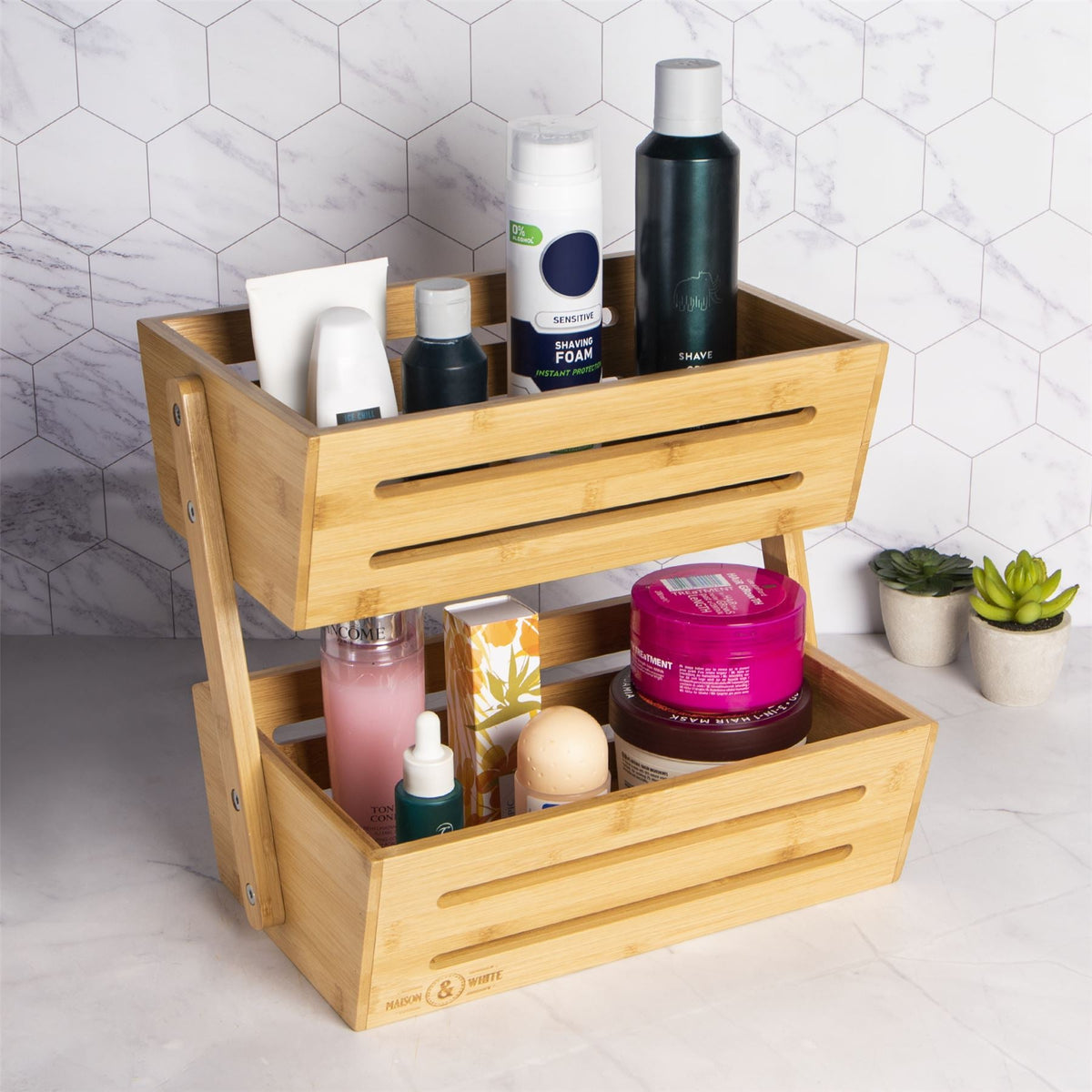 Bamboo 2-Tier Storage Basket