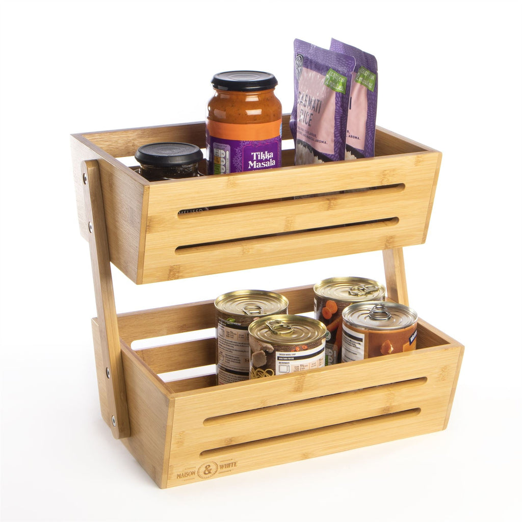 Bamboo 2-Tier Storage Basket