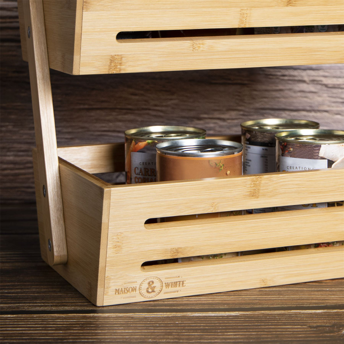 Bamboo 2-Tier Storage Basket