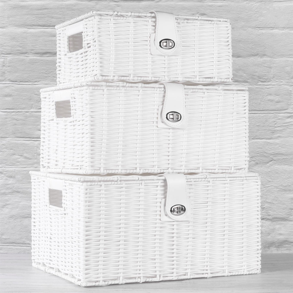 Resin Woven Storage Baskets, Set of 3, White